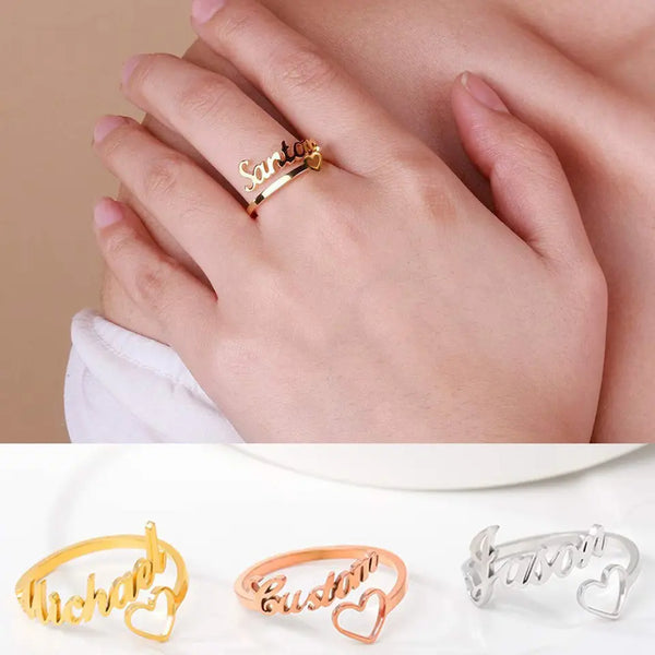 CUSTOMIZABLE AND ADJUSTABLE NAME AND HEART RING